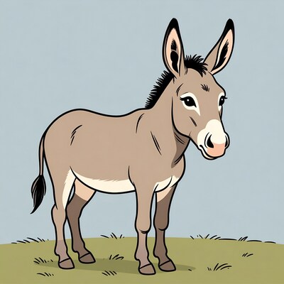 Cartoon Donkey Standing on Grass