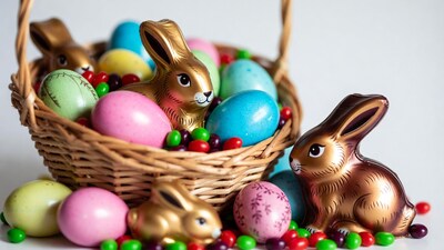 Easter Basket with Chocolate Bunnies and Eggs