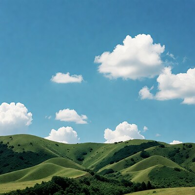 Green Rolling Hills Under Blue Sky