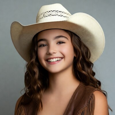Girl smiling in white cowboy hat