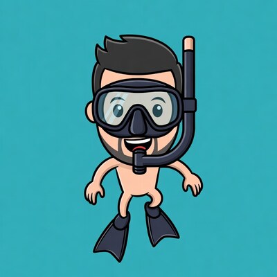 Cartoon man snorkeling nude