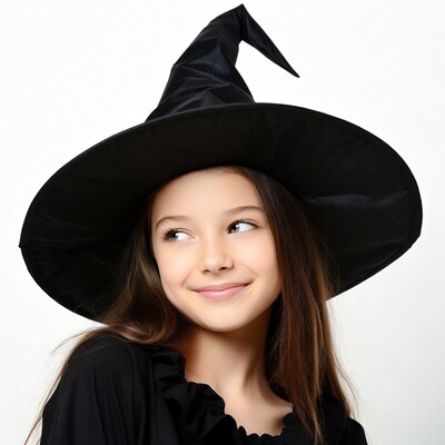 Girl in witch hat smiling