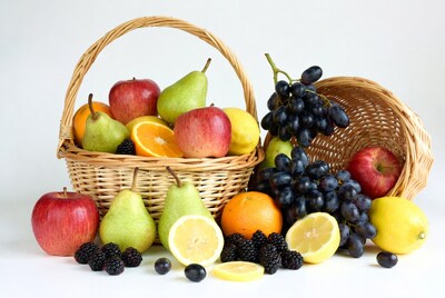 Fresh Fruit Basket with Grapes and Berries