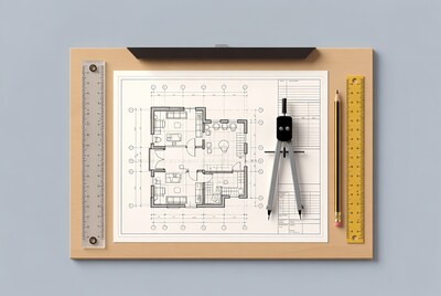 House Blueprint with Drafting Tools