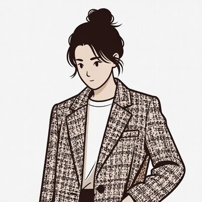 Asian woman in tweed blazer illustration