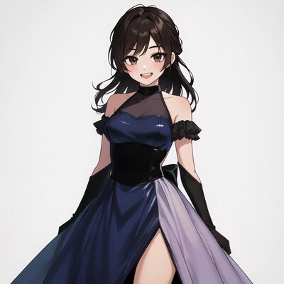 Anime girl in blue evening gown