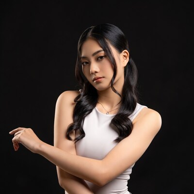 Asian woman posing on black background