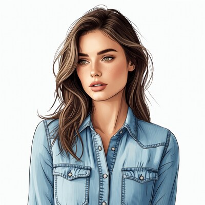 Beautiful woman in denim shirt illustration