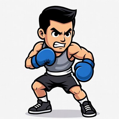 Cartoon Asian boxer in fighting stance
