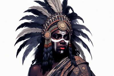 African woman in feather headdress