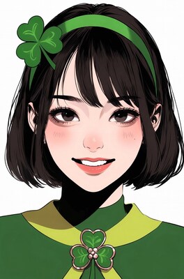Asian girl with shamrock headband smiling