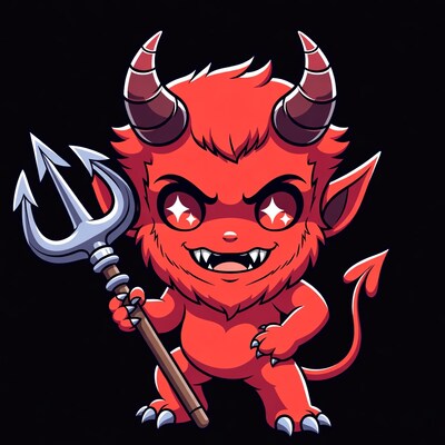 Cute chibi demon holding trident