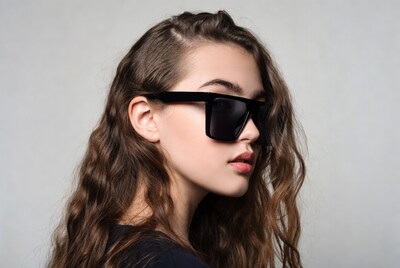 Woman wearing black square sunglasses