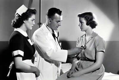 Doctor checking patient with nurse