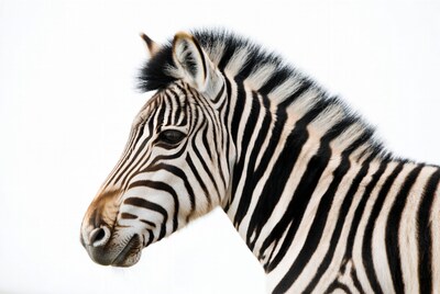 Zebra head profile on white background