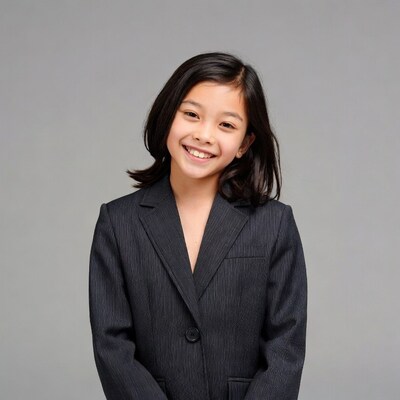 Asian girl smiling in gray suit