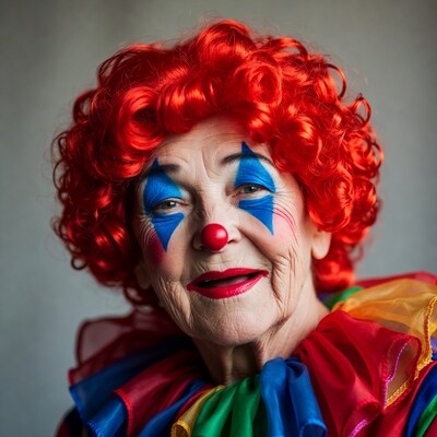 Elderly woman in clown costume