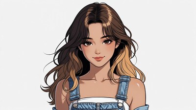 Anime girl in denim overalls