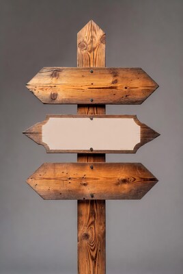 Triple Wooden Signpost with Blank Signs