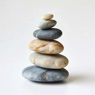 Stacked pebbles on white background