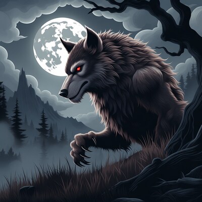Howling Werewolf Under Full Moon