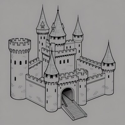 Line Drawing Medieval Castle