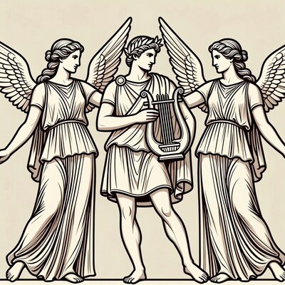 Apollo with Winged Muses Holding Lyre