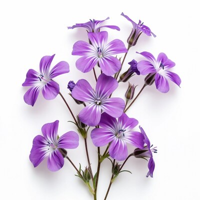 Purple Geranium Flowers on White Background