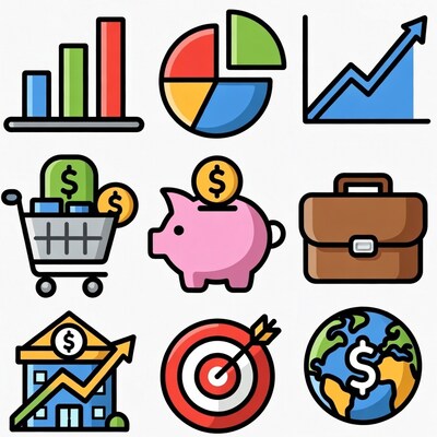 Colorful Flat Finance Icons Set