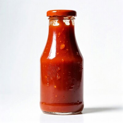 Open Ketchup Bottle on White Background
