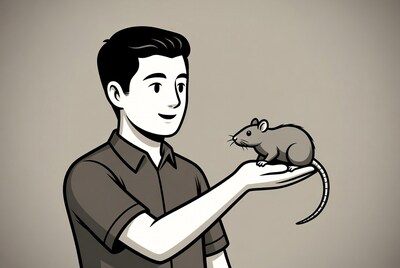 Man holding rat illustration