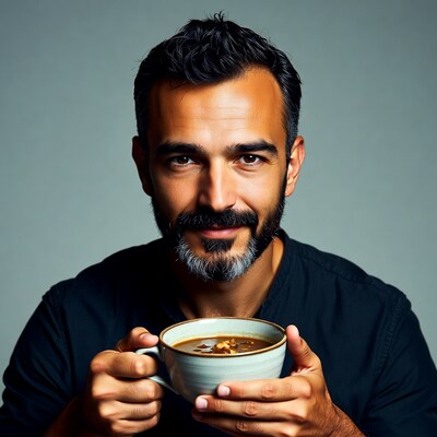 Man holding soup bowl