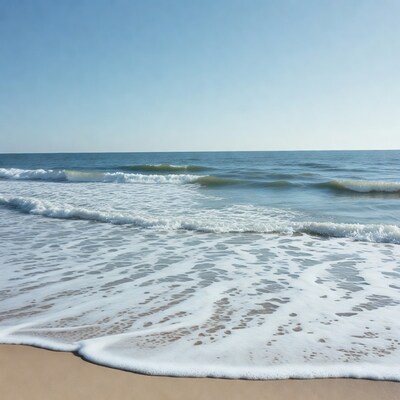 Ocean waves crashing on sandy beach