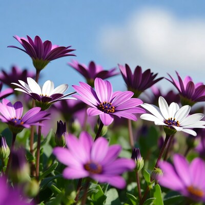 Purple and White Daisies in Field