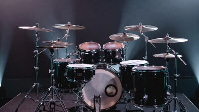 Professional black drum set stage