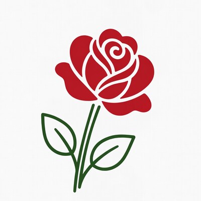 Red Rose Illustration with Leaves