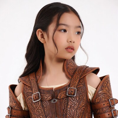 Asian girl in leather fantasy armor