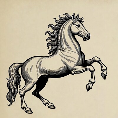 Engraved horse rearing up