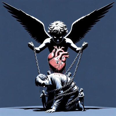 Winged Angel Holding Chained Heart