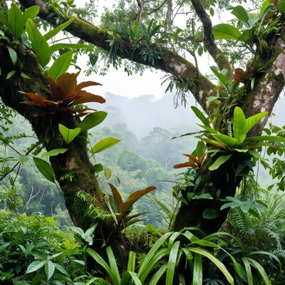 Lush Tropical Rainforest Trees and Ferns