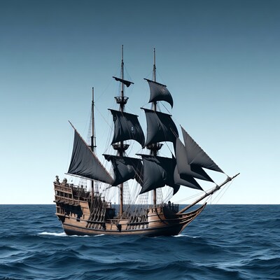 Pirate ship sailing on ocean