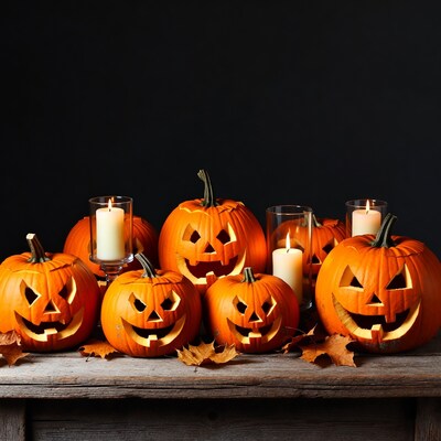 Jack-o-lantern pumpkins with candles