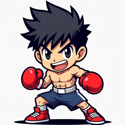 Chibi boxer boy in fighting pose