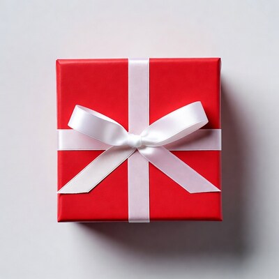 Red gift box with white ribbon