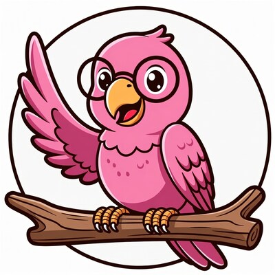 Pink Parrot Wearing Glasses on Branch