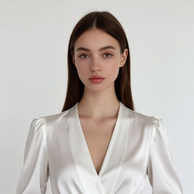 Woman in white satin blouse