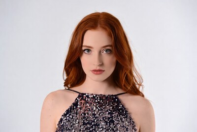 Redhead woman in sequin top