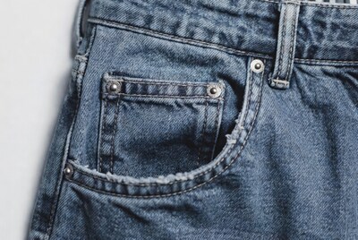Distressed Blue Jeans Pocket Closeup