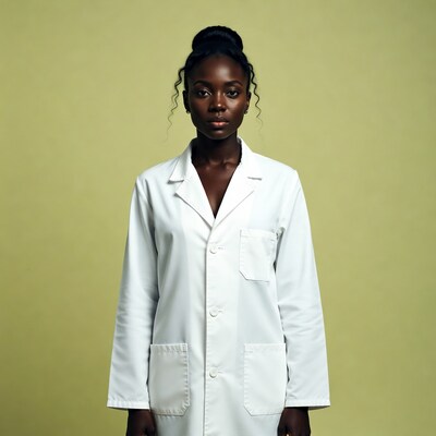 African-American woman in white lab coat