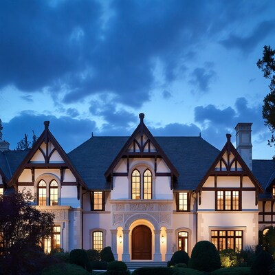 Tudor mansion at dusk